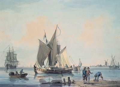 Escena costera, con barcos y figuras de William Anderson